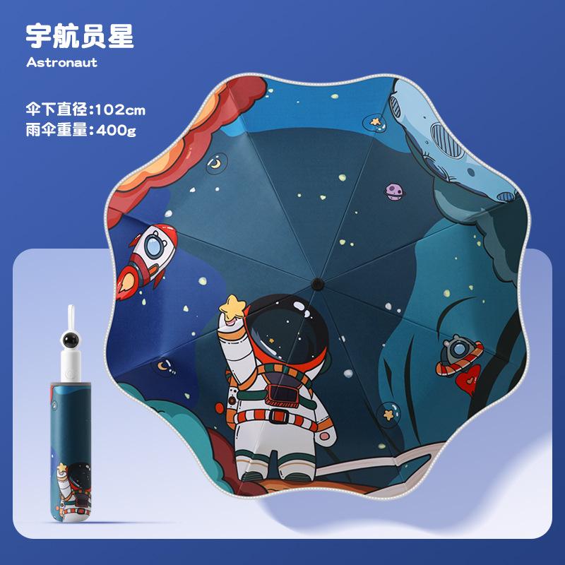 Новый 8-спицевый трехсекционный виниловый детский зонт с безопасными уголками, автоматический зонт с ручкой в виде космонавта