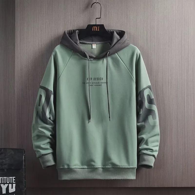 Men's Autumn & Winter Hooded Letter Print Loose Sweatshirt - Korean Style, Casual, Plus Velvet Long Sleeve.