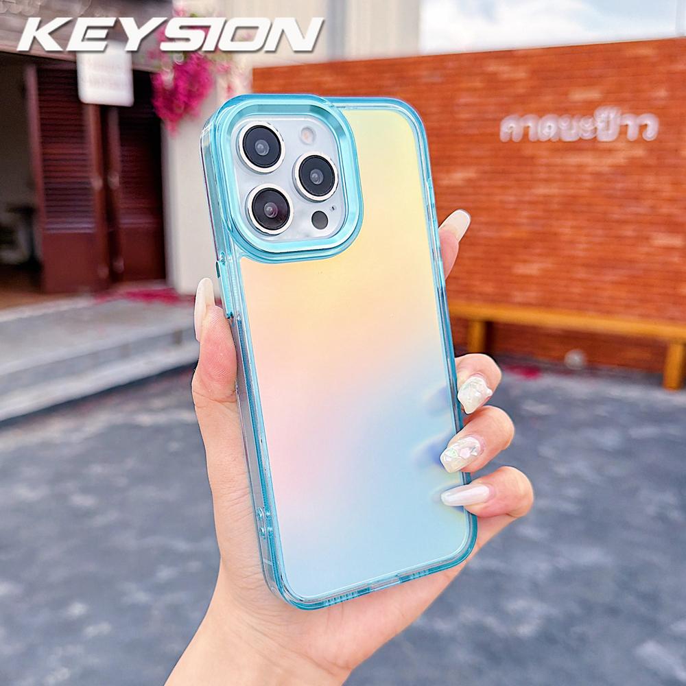 KEYSION Модный цветной лазерный градиентный чехол для телефона iPhone 14 15 Pro Max Мягкий ударопрочный задний чехол из ТПУ+ПК для iPhone 14 15 Plus