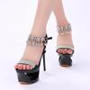 Fashion Summer New Sandals Fashion Season Tide Platform Super High Heels 15cm High Nightclub Sexy Rhinestone Stiletto Slippers