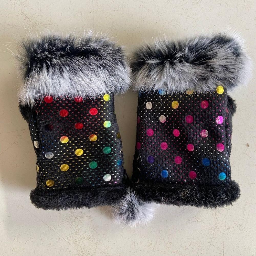 Plush Leopard Print Gloves Thicken Wrist Warmers Fashion Warm Fingerless Mittens Winter