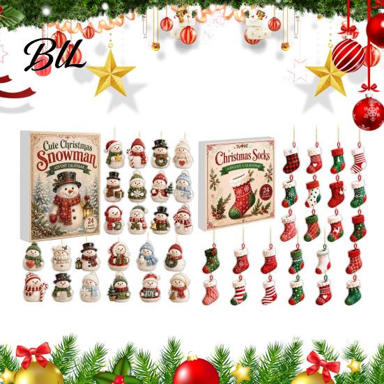 Advent Calendars for Girls Boys Snowman Christmas Countdown Calendar, 24-Day Acrylic Ornament Set with Winter Birthday Gifts Children Figures,