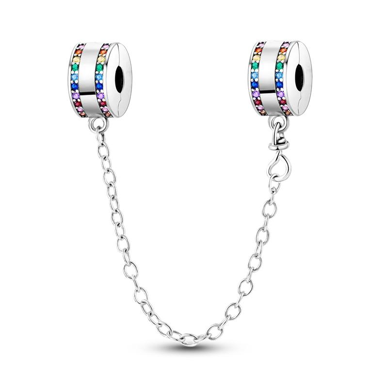 Spacer Clip Charms Safety Chain 925 Silver love Daisy Heart Charms Fit 4MM hole diamete Bracelet Jewelry DIY Gift