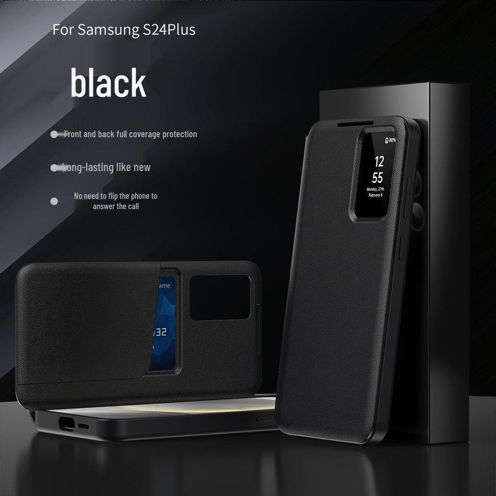 Кожаный чехол Samsung S26 Ultra со слотом для карт и окном Smart Sleep
