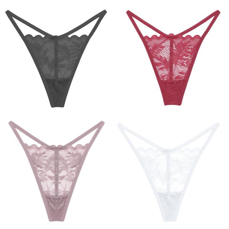 FINETOO Women Thongs Sexy Low-Waist G-string Lace Floral Panties Bikini Lingerie Soft and Comfortable