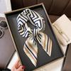 Elegant Black White Striped Geometric Square Silk Scarf 70x70cm Pure Mulberry Lightweight Fashion Accessory Women