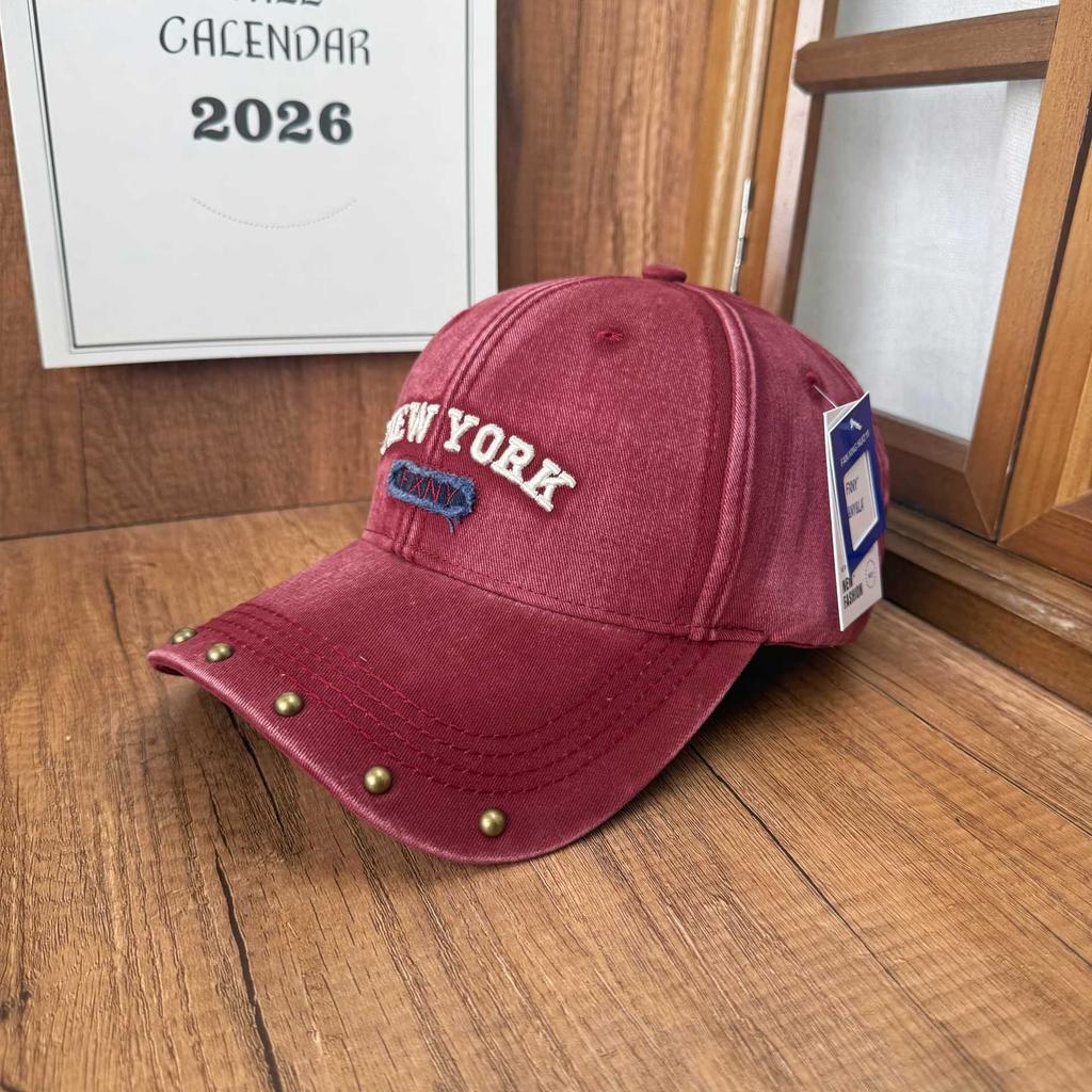 New couple hard top cap, rivet embroidery, washed and old men's and women's faces, small baseball caps trendy
