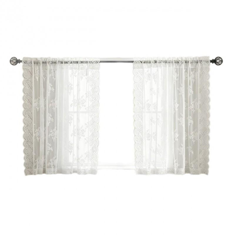 White Floral Lace Sheer Curtain Panel Kitchen Cabinet Small Short Window Treatment Modern Minimalist Style