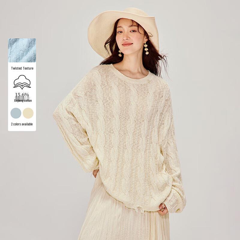 INMAN Women's Cable Knit Round Neck Sweater