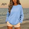 Women Sweatshirt Oversized Mock Neck Sweatshirt, Fall Winter Solid Color Pullover with Kangaroo Pocket Top, Loose Casual Long Sleeves Top