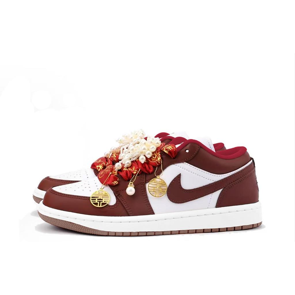 Jordan Air Jordan 1 Leather Low top Vintage Basketball Shoes Unisex Red White IR7600-211(Team59-SBOX)