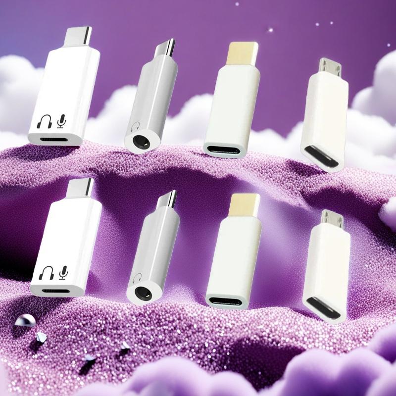 Комплект USB-C адаптеров 4-в-1 с цифровым чипом: к наушникам Lightning, аудио 3,5 мм, зарядка и micro-USB, белый (4/8 шт.)