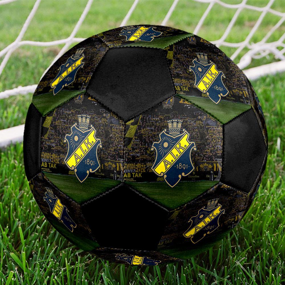 FC AIK Size 5 Soccer Ball, Machine-Stitched PVC, Durable & High Bounce, All Ages Fit, fan merchandise, matches & outdoor use.