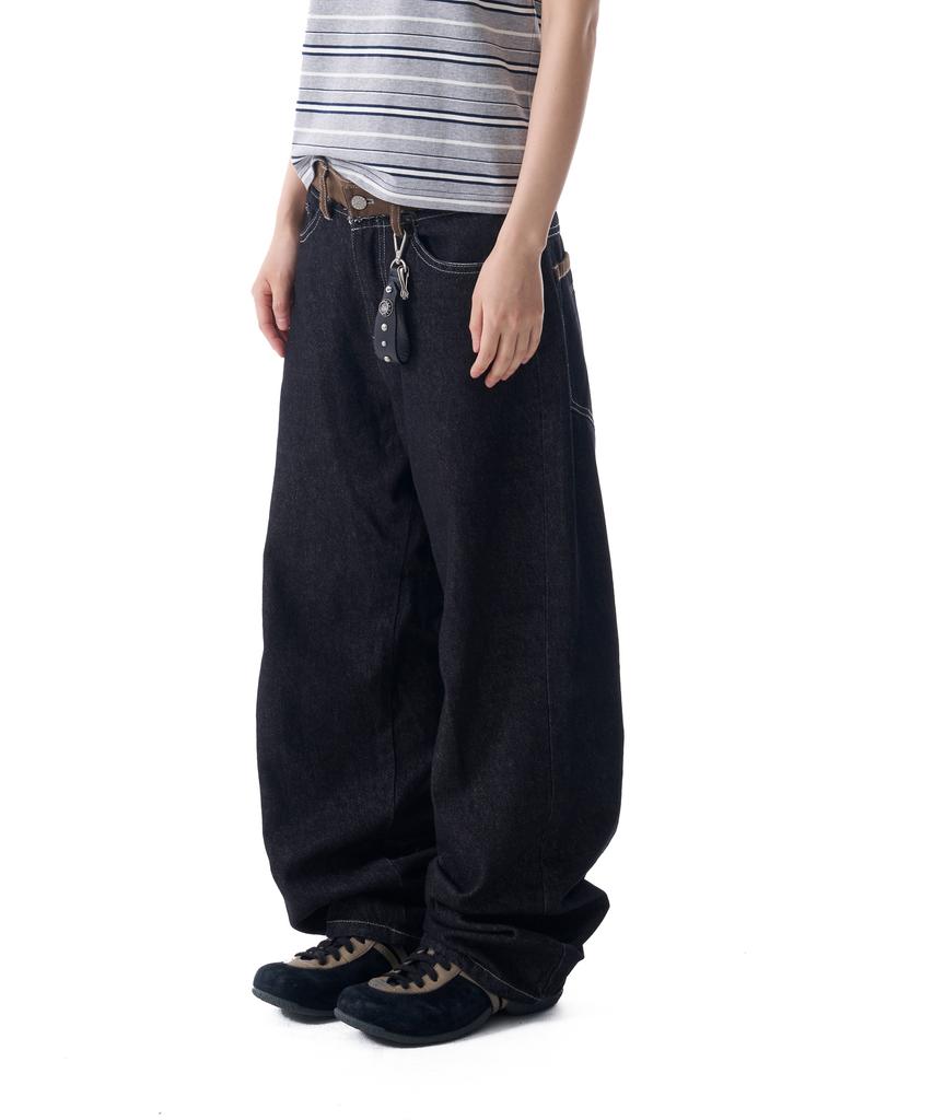 AAKAM Waist Contrast Denim Pants (Black)