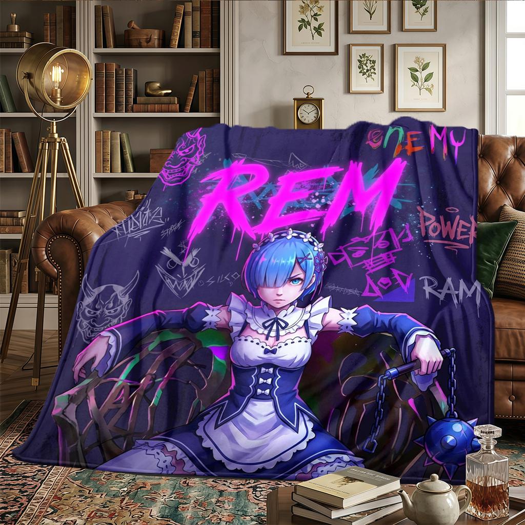 Re Zero: Жизнь с нуля в другом мире Теплое Уютное Фланелевое Одеяло с Принтом, Подходит для Спален, Диванов, Кроватей, Кресел, Путешествий -HE45