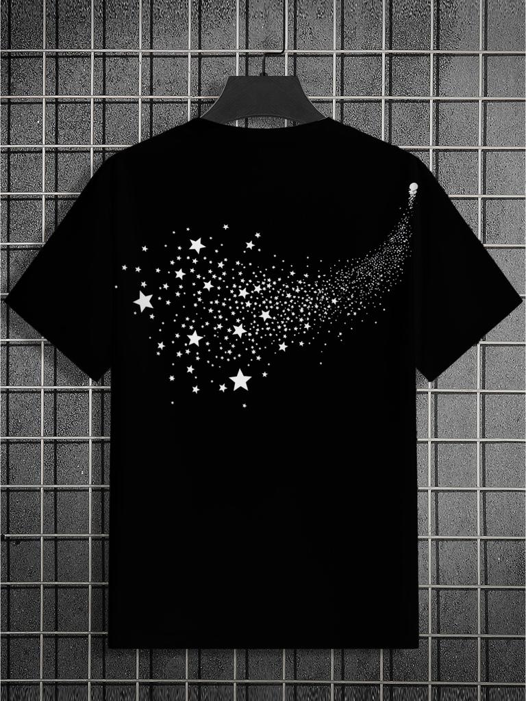 Easy Starry Sky Style! A Black Short-Sleeve T-Shirt with a Meteor And Star Print, a Perfect Gift