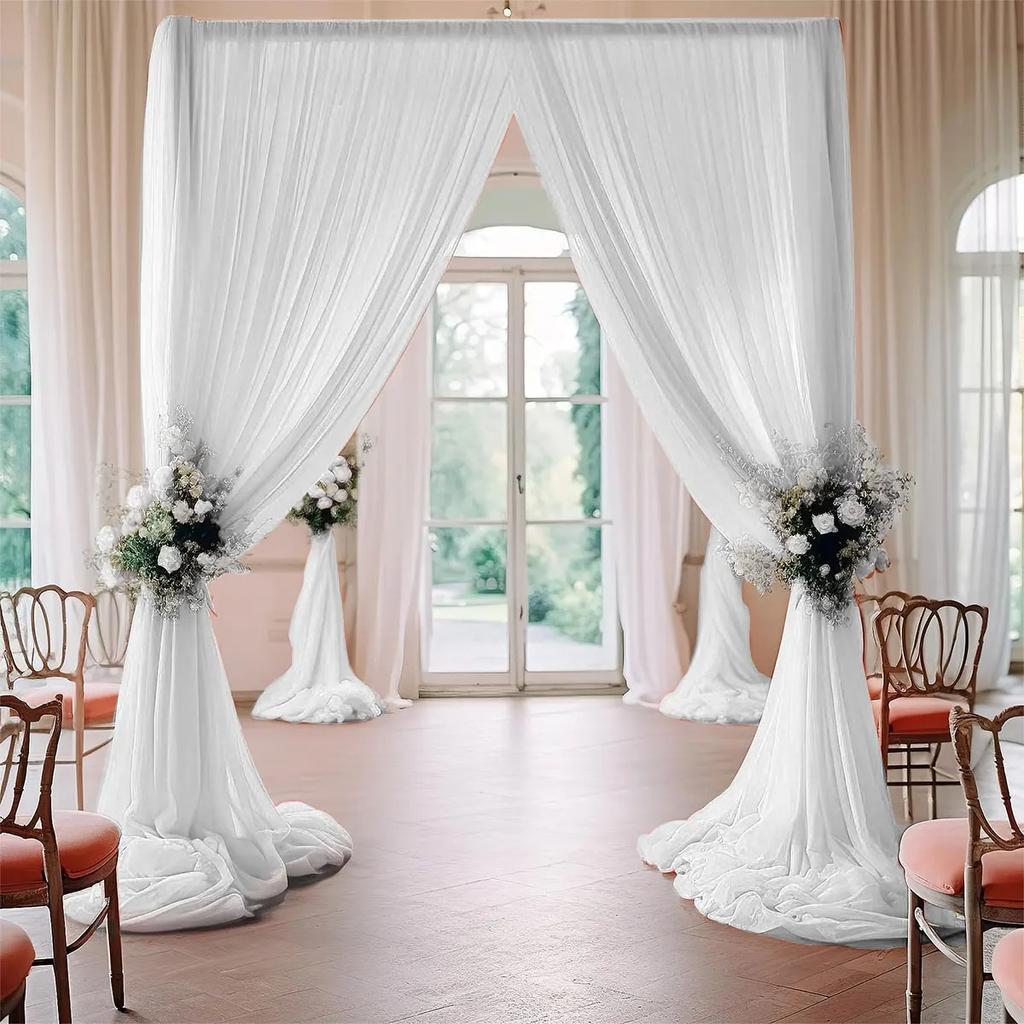 2PCS Backdrop Curtains Wedding Organza Sheer Crystal Tulle Roll Yarn Organza Fabric Wedding Party Backdrop Baby Shower Decor