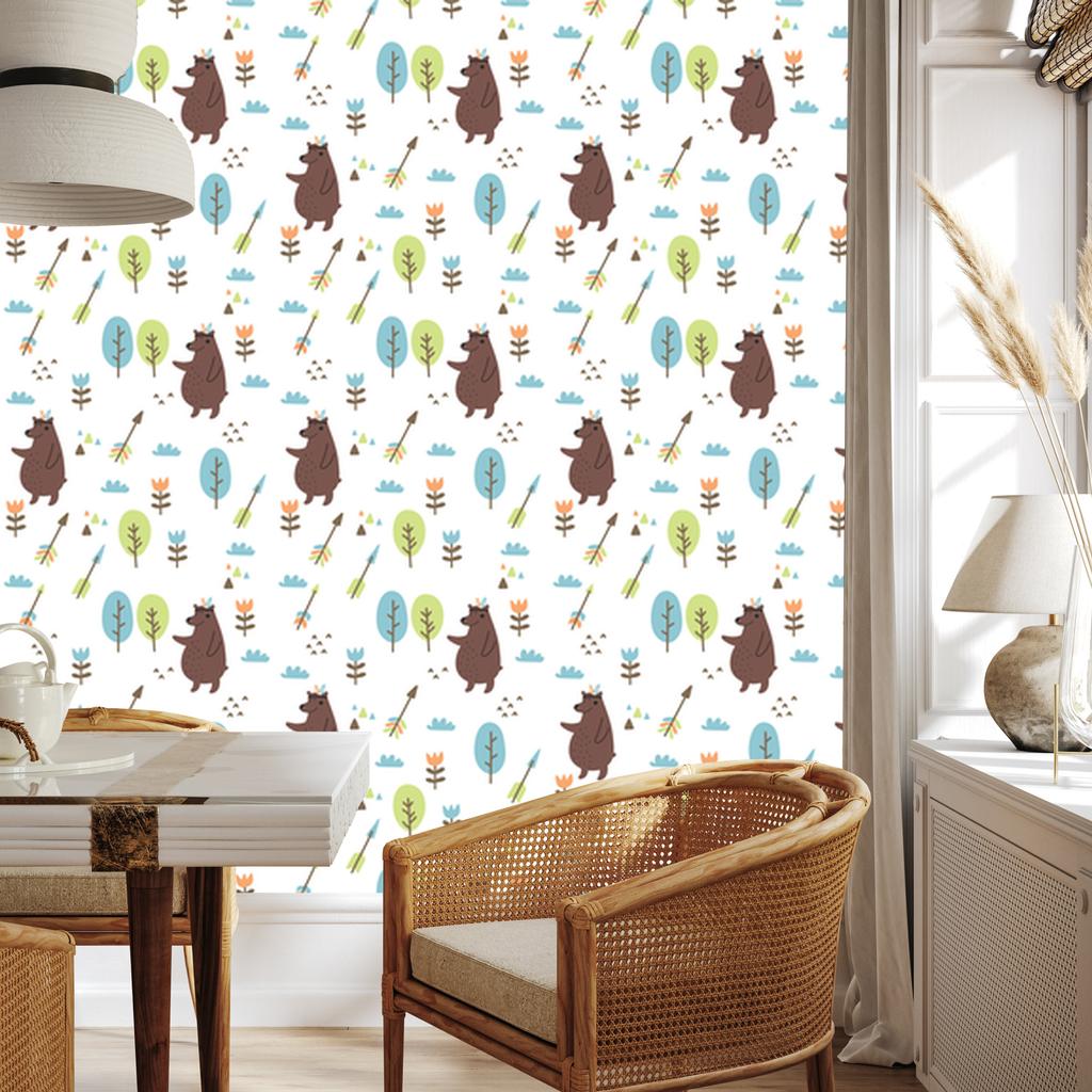 Wallpaper Bear Clouds and Trees for Living Room and Bedroom 50x1000