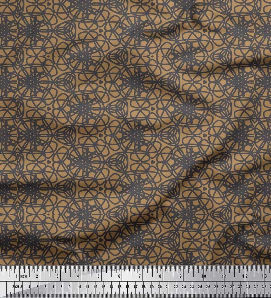 Soimoi Brown Japan Crepe Satin Fabric Abstracts Abstract Print Fabric by the Metre 42 Inch