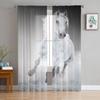 Black White Horse Watercolor Painting Tulle Sheer Window Curtains for Living Room Kitchen Children Bedroom Voile Hanging Curtain