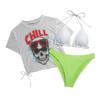 European and American fashion 1011 new sexy women's swimsuit split printing gauze beach bikini three-piece set
