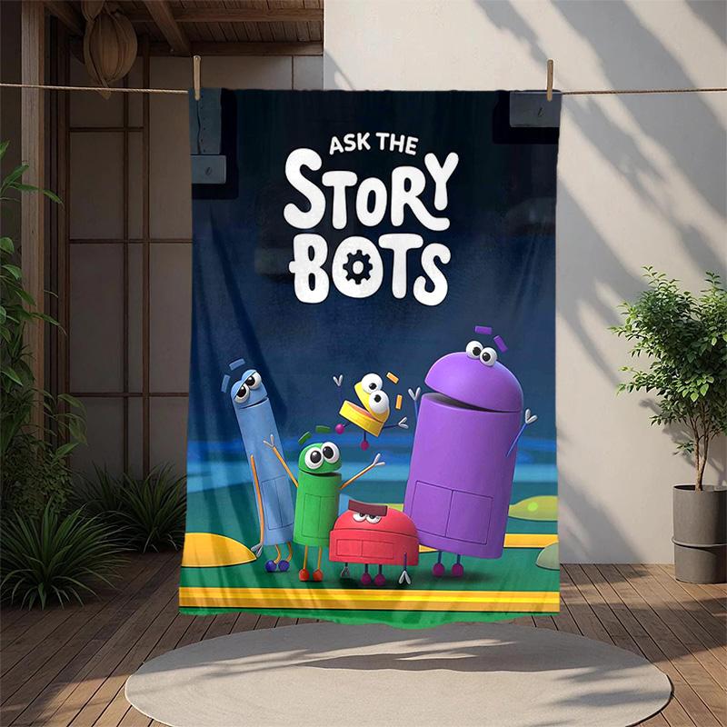 Ask Storybots Flannel Blanket Soft Warm All-Season Throw, Design for Camping, Car Travel, Hiking Sofa, Bed, Office Perfect Gift for Parties