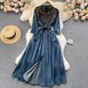 Women's Hong Kong Taste Retro Embroidery High-end Celebrity Temperament Single-breasted Denim Dress