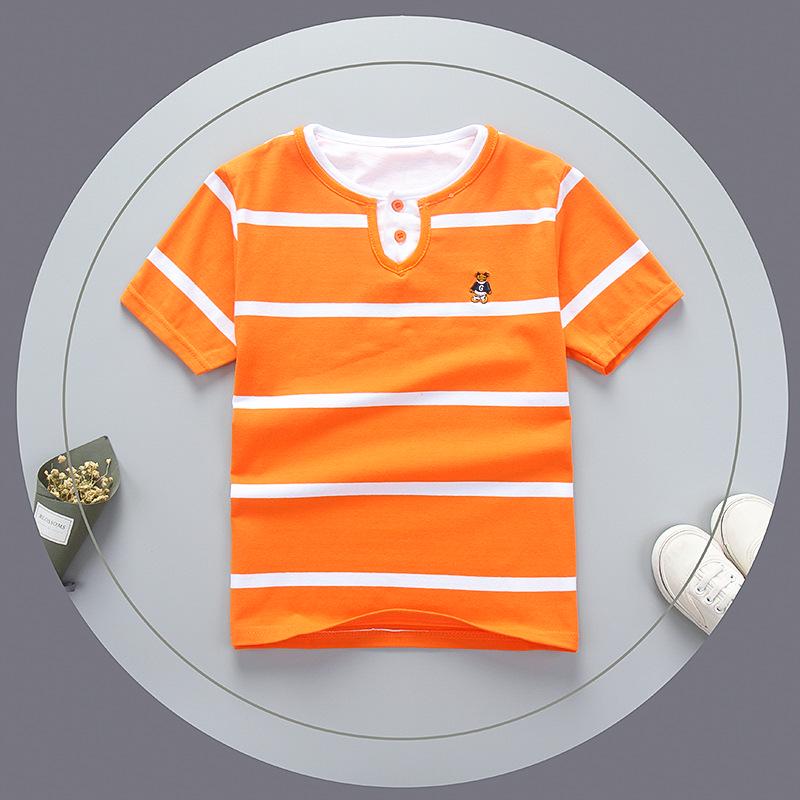 Футболка с короткими рукавами для мальчиков. Хлопковая детская летняя детская одежда с двойным вырезом и круглым вырезом. Детская одежда в полоску с короткими рукавами из чистого хлопка.