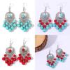 Ethnic Simulation Turquoise Beaded Earrings With Silver Filigree For Casual Wear