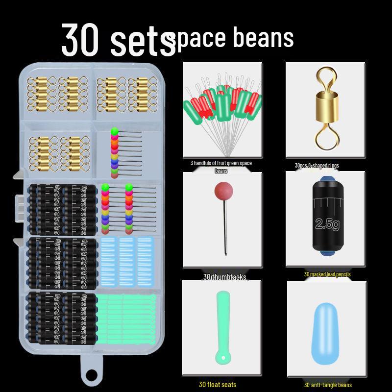 Набор для рыбалки Space Bean Super Tight Silicone Anti-Tangle Fishing Set: Кольцо в форме восьмерки, чешуйчатый свинцовый поплавок, зажим для лески, аксессуары для снастей.