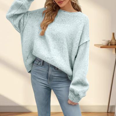 Женский модный топ с длинным рукавом и круглым вырезом, однотонный