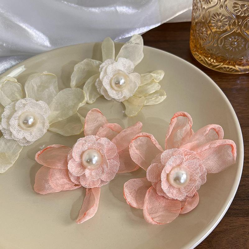 Романтические французские шифоновые цветочные серьги-гвоздики для пожилых людей, серьги в стиле ретро, темпераментные серьги для девочек