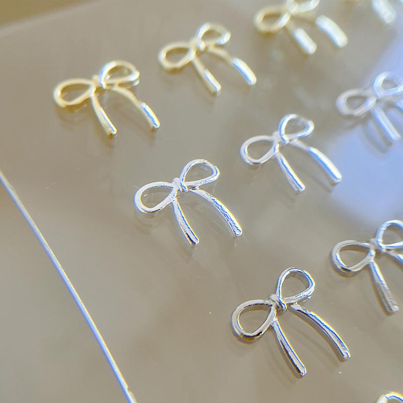 10Pcs Bow Deco Nail Art Charm 3D Silver/Gold Bowknot Ribbon Nail Decor Parts Diy Luxury Manicure Accessories