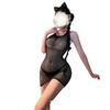 Transparent sex onesie high elastic perspective hollow fishing net uniform sexy hip wrap ultra-thin flirting net suit