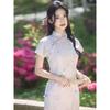 1011 Summer Short Sleeve Improved Cheongsam Pear Blossom Crepe Hong Kong Style Retro Literature and Art Republic of China Style Old Shanghai Daily