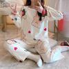 2Pcs/set Women's Pajamas Round Neck Cartoon Bear College Students Home Wear Autumn and Winter Long-sleeved Trousers Pajama Trous