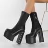 Autumn Winter Solid Platform Rivet Zipper Women Ankle Boots Punk Style Round Toe High Heels Nightclub Prom Shoes