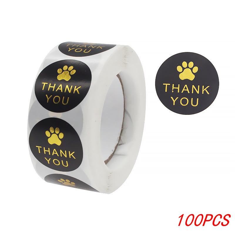 100-500pcs Cute Paw Thank You Stickers Seal Labels Bussiness Supplies 1 Inch Gold foil Gift Packaging Stickers Stationery Decor