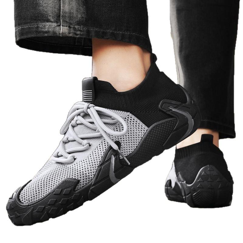 Flying woven casual board shoes sports mesh trendy shoes popular lace-up men's shoes new spring and summer breathable thin