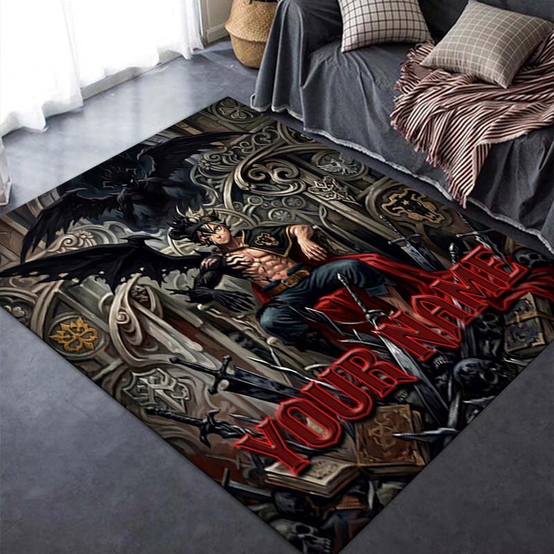 Custom Name Black Clover Carpet Rug for Living Room Bedroom Home Sofa Decoration,Kids play Non-slip Floor Mat