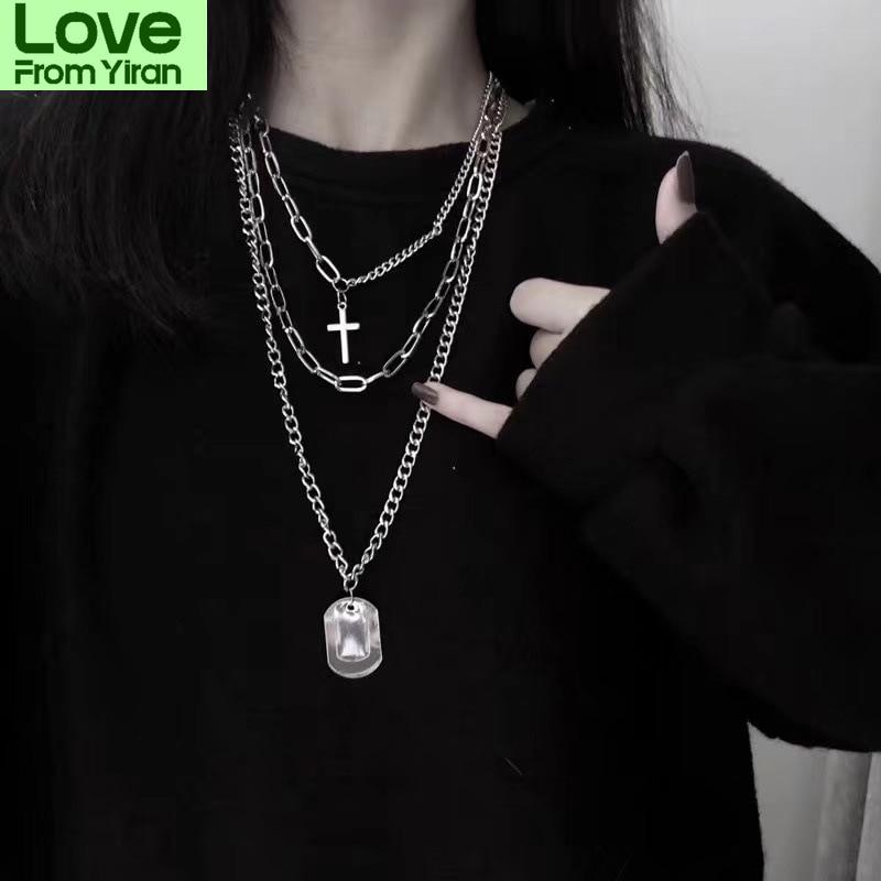 Многослойные цепочки для мужчин, длинные, хип-хоп, панк, с подвеской-крестом, ожерелья, из нержавеющей стали, женские, с подвесками, цветные, ювелирные изделия, подарок