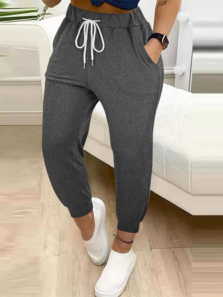 New High-waist Lace-up Sports Casual Pants Small Feet Girdle Mouth Women's Solid Color Casual Pants