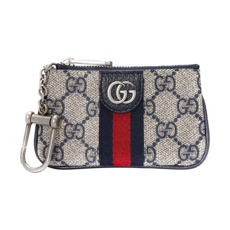 Gucci Ophidia GG Supreme Canvas Pouch Beige Navy Blue Leather Trim Green Red Web Silver GG Hardware Key Holder for Women Daily Use 671722-96IWN-4076