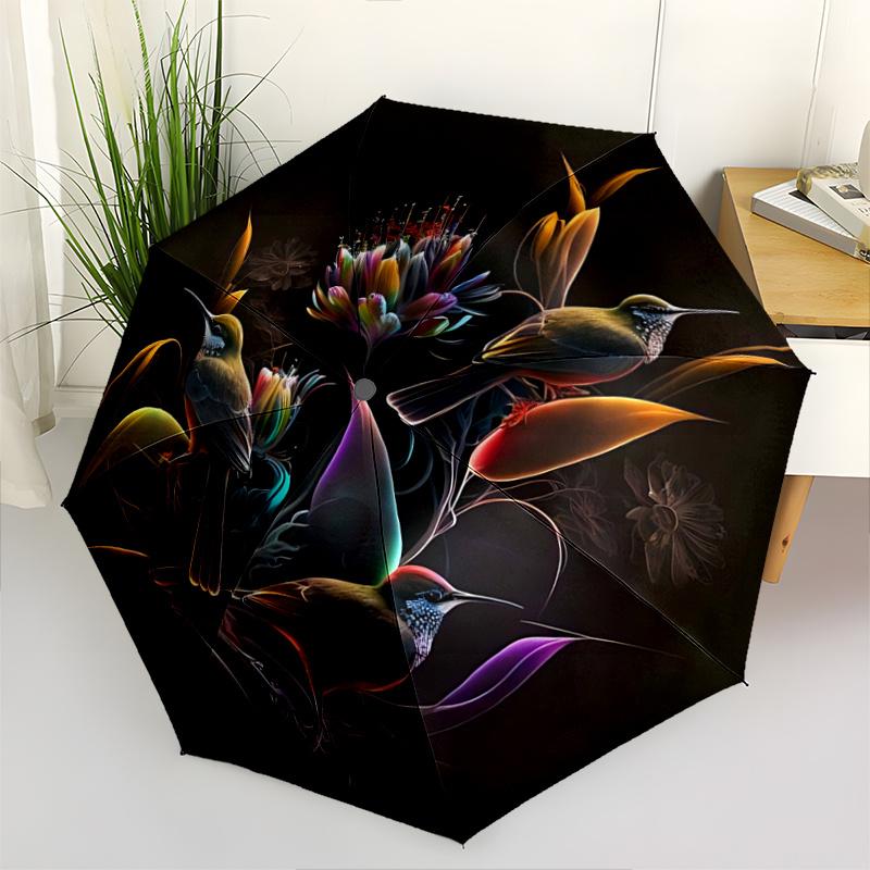 1pc Birds amidst Luminous Flowers Automatic Opening and Closing Umbrella - Small Umbrella Suitable for Various Occasions W004