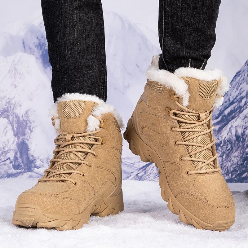 New snow boots men's large size velvet thickened thermal cotton shoes winter high-top outdoor mountaineering combat boots