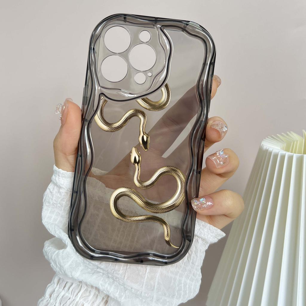 N71 Black Gold Snake Soft Wavy Phone Cases for iPhone 14 Pro Max 13 Mini 15 Plus XR 7 8 6 XS Max 12 11 Protective Bumper Cover