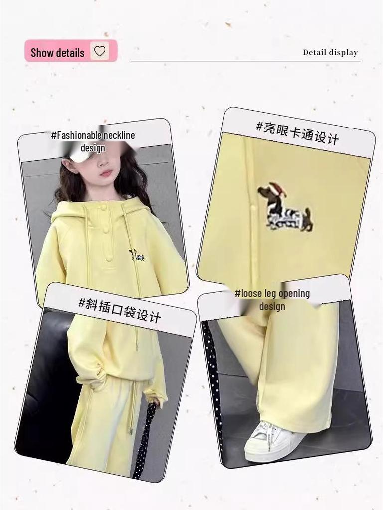 2025 Girls' Fashionable Spring & Autumn Two-Piece Outfit: Sweatshirt & Pants Set for Big Kids