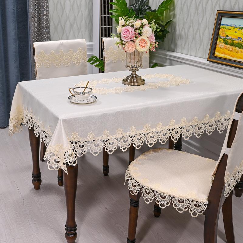 White Tablecloth Rectangle Table Cloth Luxury Embroidery Lace Dining Table Cover Chair Cover Towels Table Juppe Dust Cover