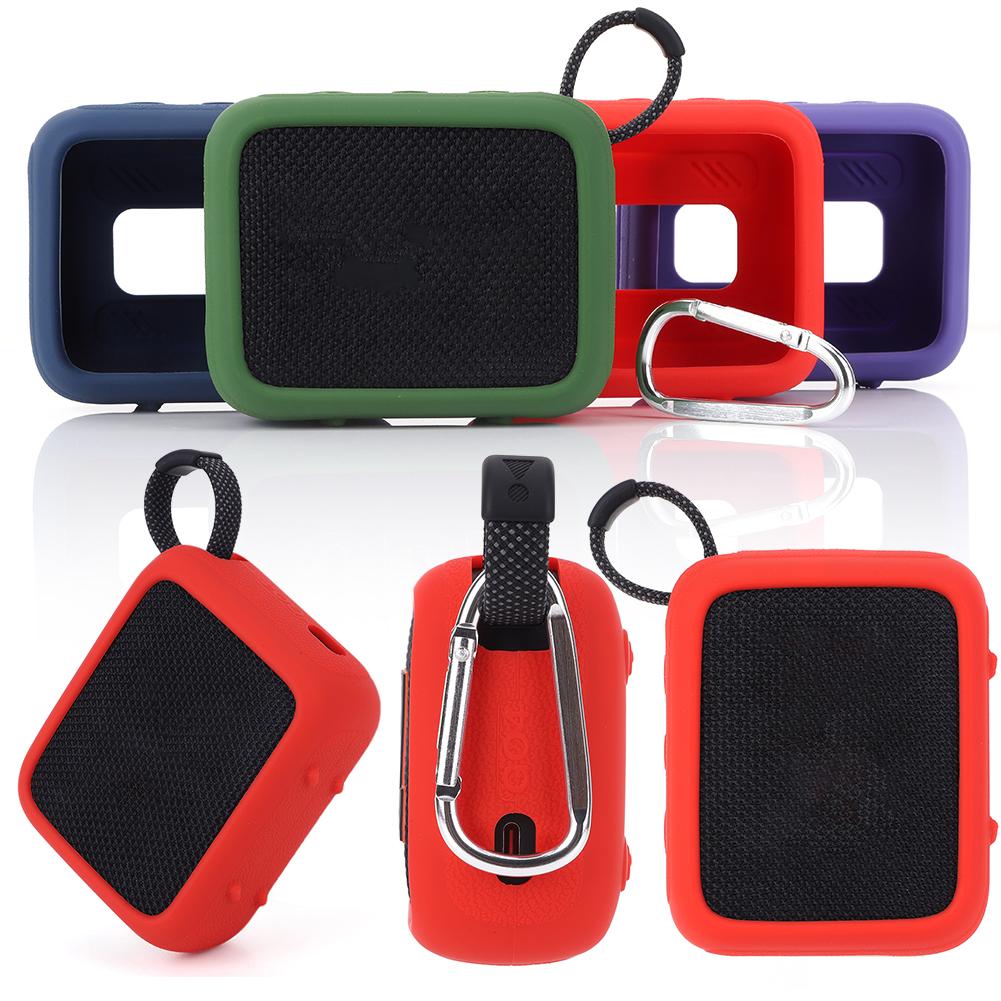 Silicone Case Cover For JBL Go 4 Speaker Travel Carrying Case with Carabiner Speaker Skin Sleeve Anti-Scratch Protective Cover