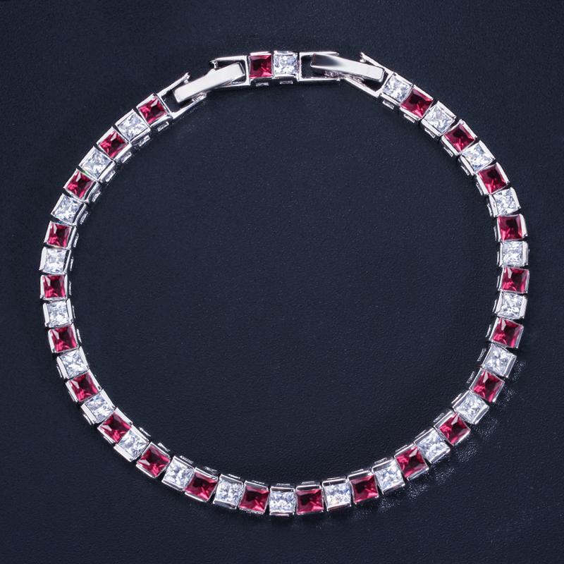 WWJ Elegant Princess Cut Royal Blue Zircon Tennis Bracelets Bangles for Women